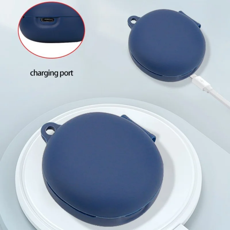 For QCY T13 ANC 2 Bluetooth-compatible Earphones Case with Anti Lost Buckle Silicone Protective Cover - Dark Blue