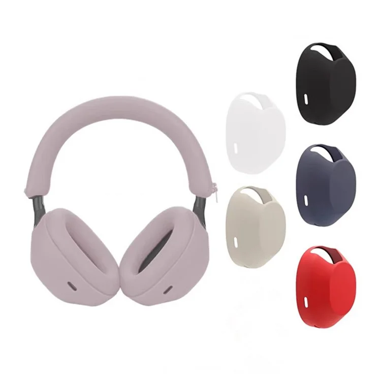 Ensemble de protection pour casque Sony WH-1000XM5 - Housse de bandeau + Housse d'oreillette extérieure + Étui en silicone pour coussinet d'oreille - Gris rose