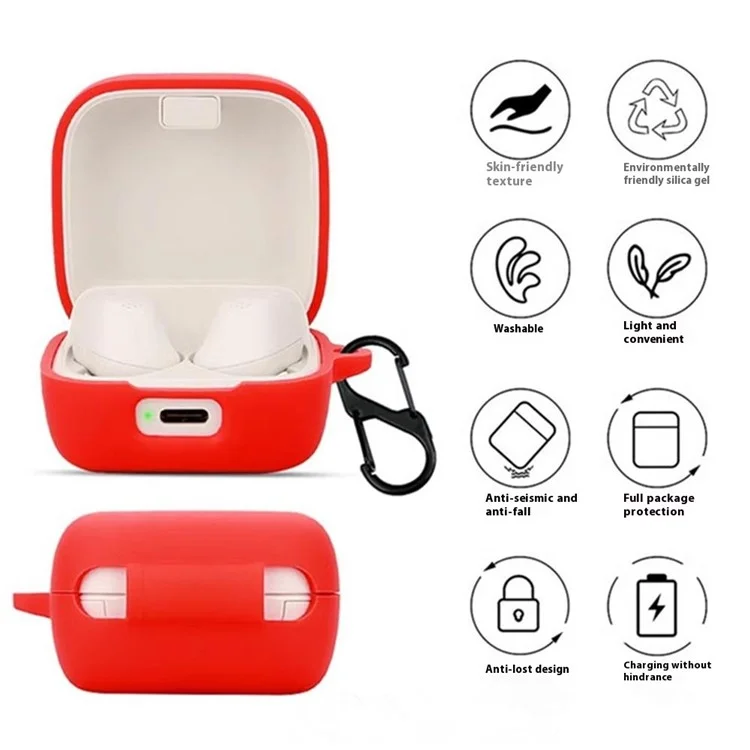 For Sennheiser ACCENTUM Silicone Case with Anti Lost Buckle Bluetooth-compatible Earphones Protective Cover - Red