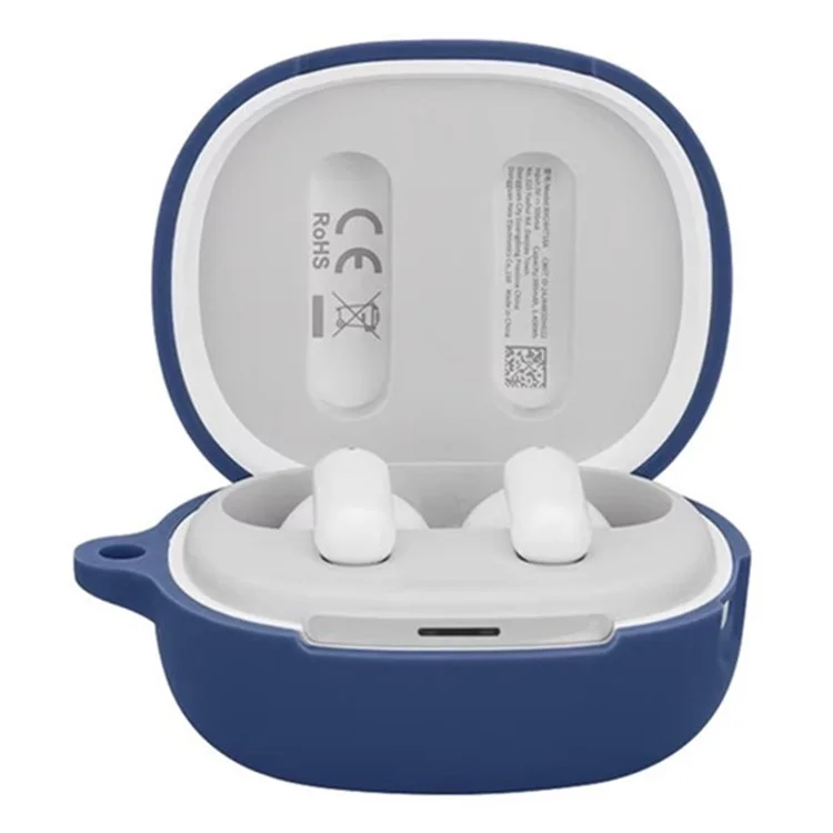 For QCY MeloBuds N30 Silicone Case with Anti Lost Buckle Bluetooth-compatible Earphones Protective Cover - Dark Blue
