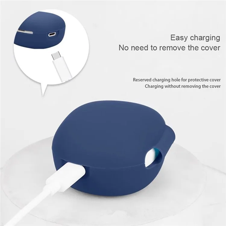 For QCY MeloBuds N30 Silicone Case with Anti Lost Buckle Bluetooth-compatible Earphones Protective Cover - Dark Blue