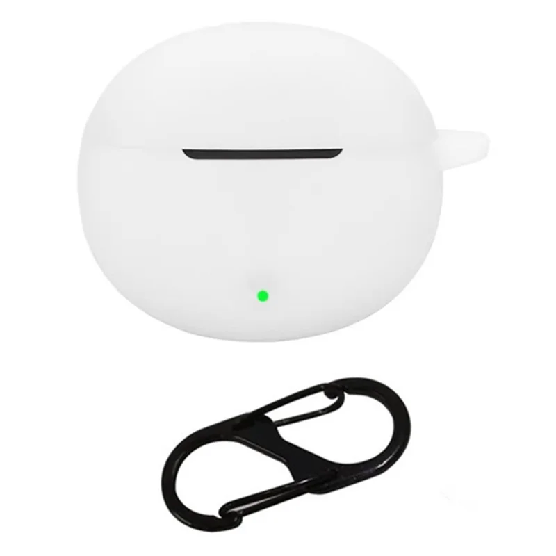 For Realme Buds T01 Silicone Case with Anti Lost Buckle Bluetooth-compatible Earphones Protective Cover - White