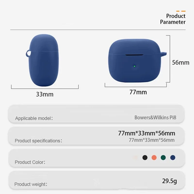 For Bowers & Wilkins Pi8 Silicone Case with Anti Lost Buckle Bluetooth-compatible Earphones Protective Cover - Black