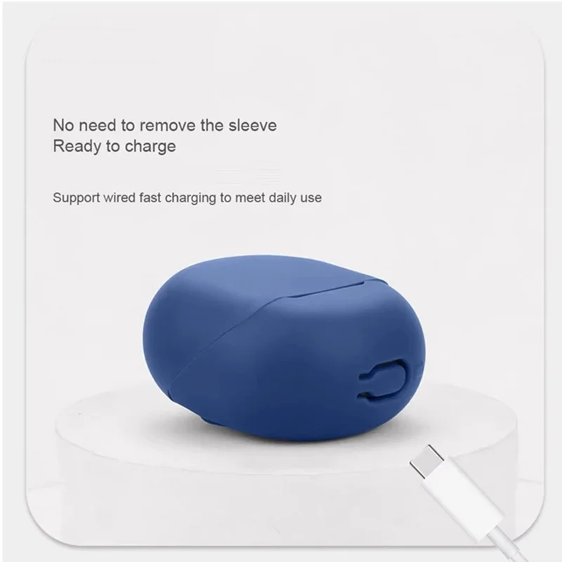 For SoundPEATS Air5 Lite Silicone Case with Anti Lost Buckle Bluetooth-compatible Earphones Protective Cover - Dark Blue