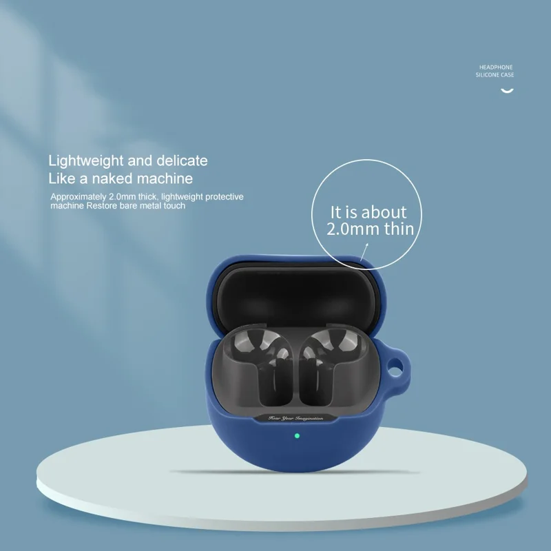 For SoundPEATS Air5 Lite Silicone Case with Anti Lost Buckle Bluetooth-compatible Earphones Protective Cover - Dark Blue