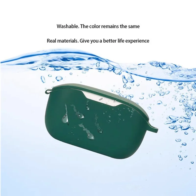For JBL Wave Buds 2 Silicone Case with Anti Lost Buckle Bluetooth-compatible Earphones Protective Cover - Blackish Green