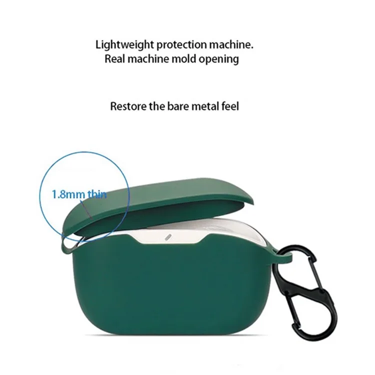 For JBL Wave Buds 2 Silicone Case with Anti Lost Buckle Bluetooth-compatible Earphones Protective Cover - Blackish Green