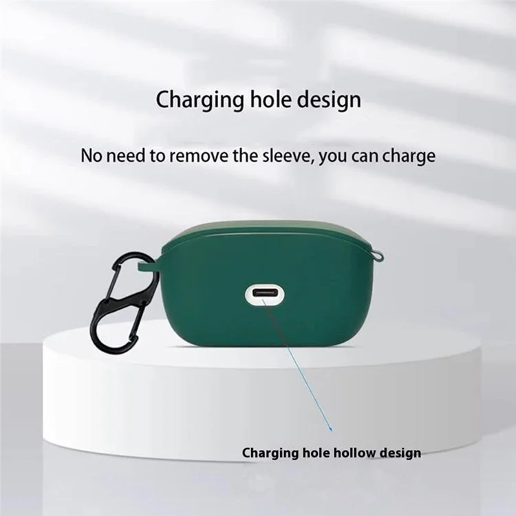 For JBL Wave Buds 2 Silicone Case with Anti Lost Buckle Bluetooth-compatible Earphones Protective Cover - Blackish Green