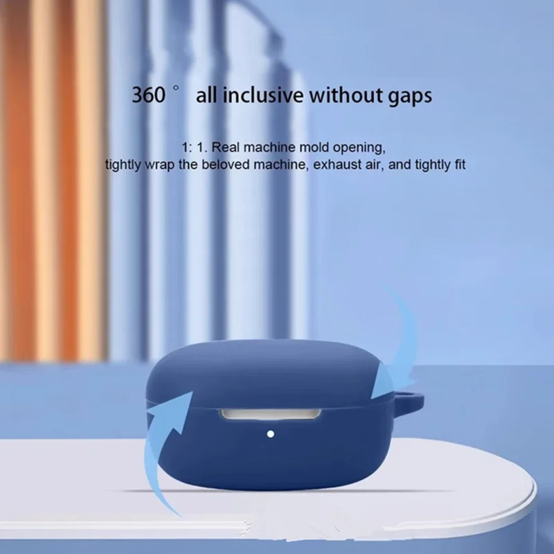 For Xiaomi Redmi Buds SE Silicone Case with Anti Lost Buckle Bluetooth-compatible Earphones Protective Cover - Dark Blue