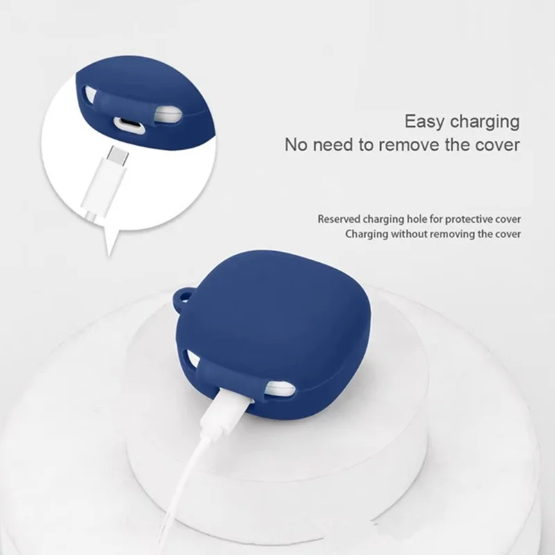 For Xiaomi Redmi Buds SE Silicone Case with Anti Lost Buckle Bluetooth-compatible Earphones Protective Cover - Dark Blue