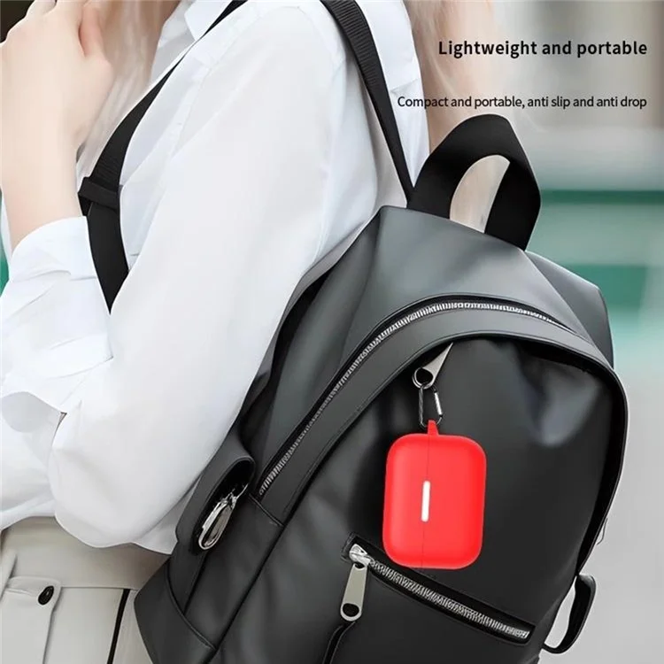 For Anker Soundcore Aero Clip Silicone Case with Anti Lost Buckle Bluetooth-compatible Earphones Protective Cover - Red