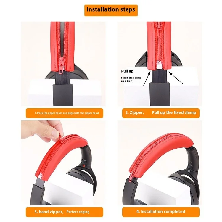 For Sony WH-1000XM3 / WH-1000XM4 Silicone Case Set with Headband Cover Headphone Protective Earpads Caps - Red
