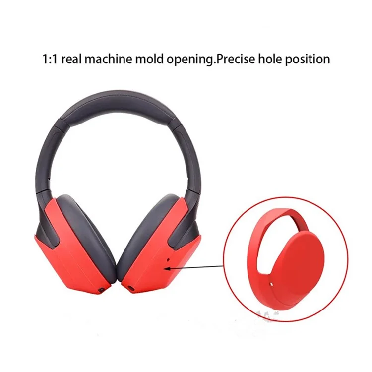 For Sony WH-1000XM3 / WH-1000XM4 Silicone Case Set with Headband Cover Headphone Protective Earpads Caps - Red
