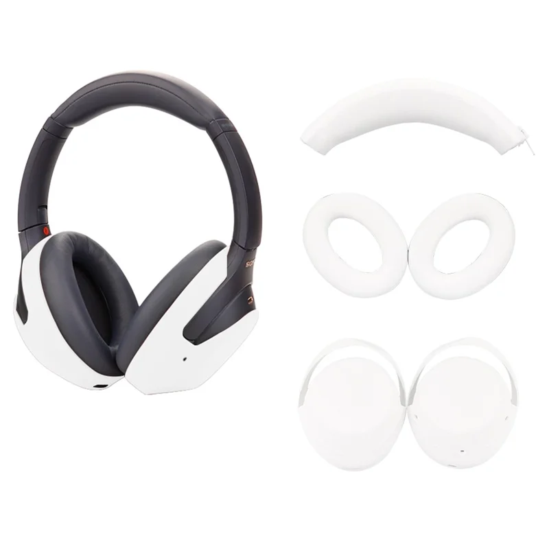 For Sony WH-1000XM3 / WH-1000XM4 Silicone Case Set with Headband Cover Headphone Protective Earpads Caps - White