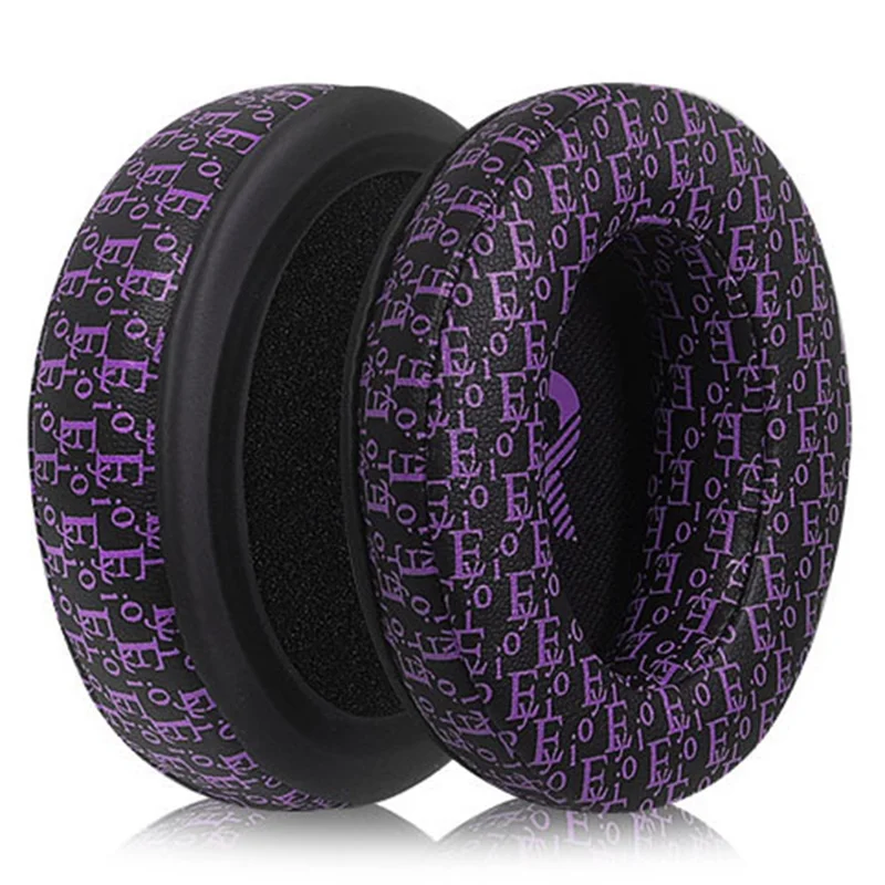 1 Pair Replacement Earpads For Sennheiser Momentum 2 Headphones Printed Design Ear Cushions - Black + Purple