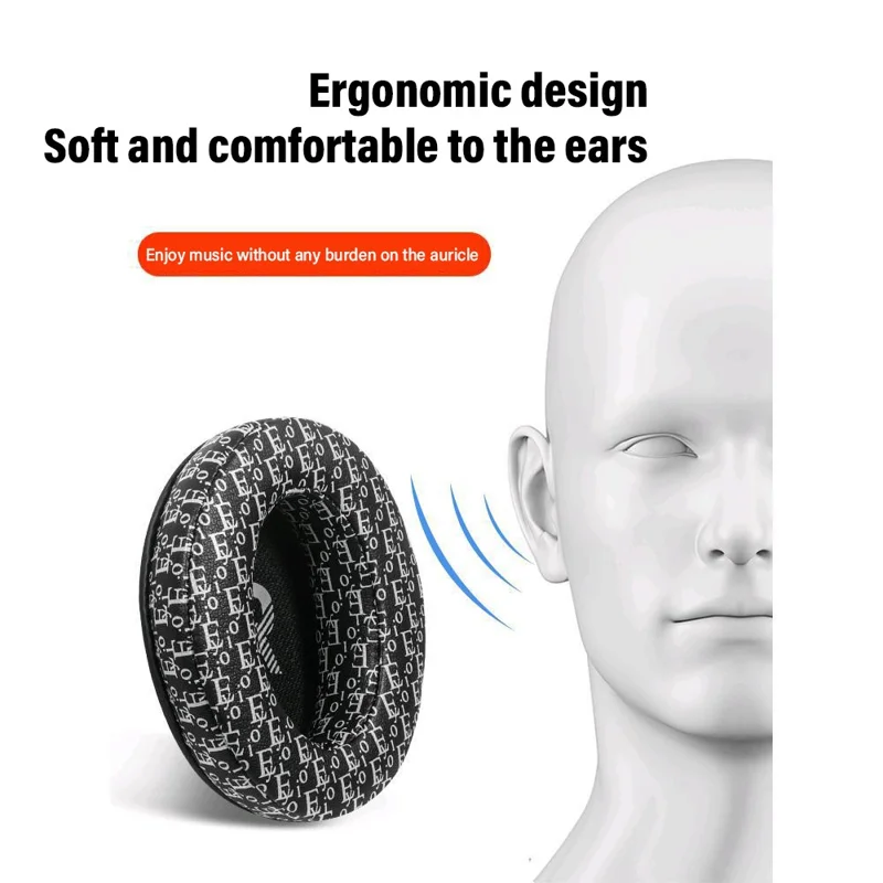1 Pair Replacement Earpads For Sennheiser Momentum 2 Headphones Printed Design Ear Cushions - Black + Blue