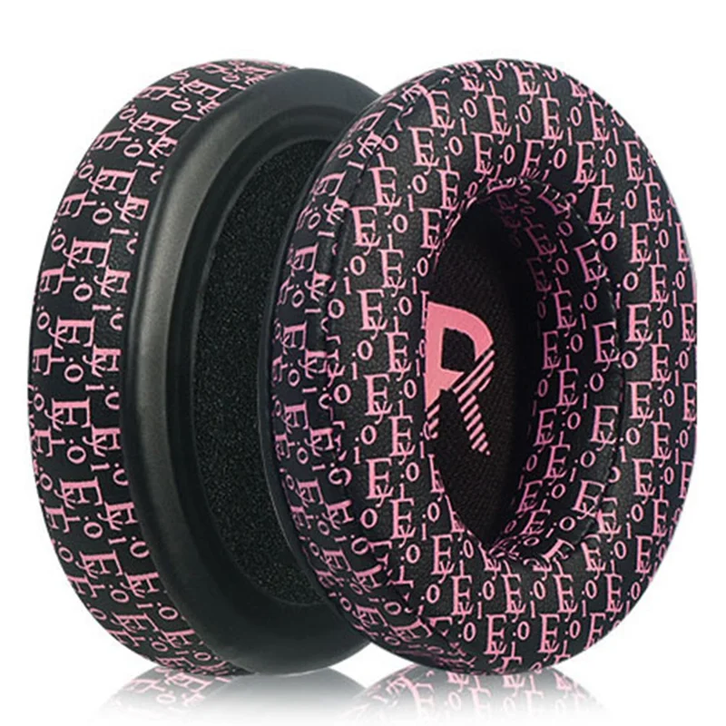 1 Pair Replacement Earpads For Sennheiser Momentum 2 Headphones Printed Design Ear Cushions - Black + Pink