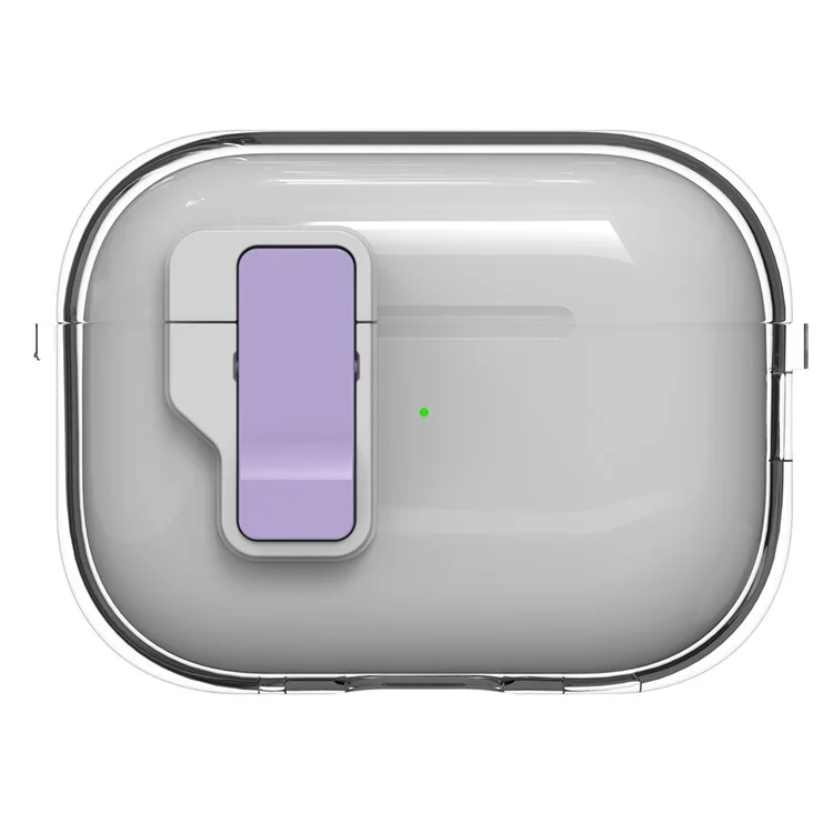 Für Apple AirPods Pro Hülle Kristallklar Automatischer Wechsel TPU + PC Kopfhörer Schutzhülle mit Haken - Lila