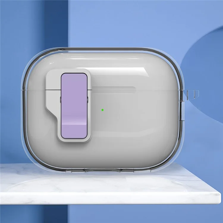 Für Apple AirPods Pro Hülle Kristallklar Automatischer Wechsel TPU + PC Kopfhörer Schutzhülle mit Haken - Lila