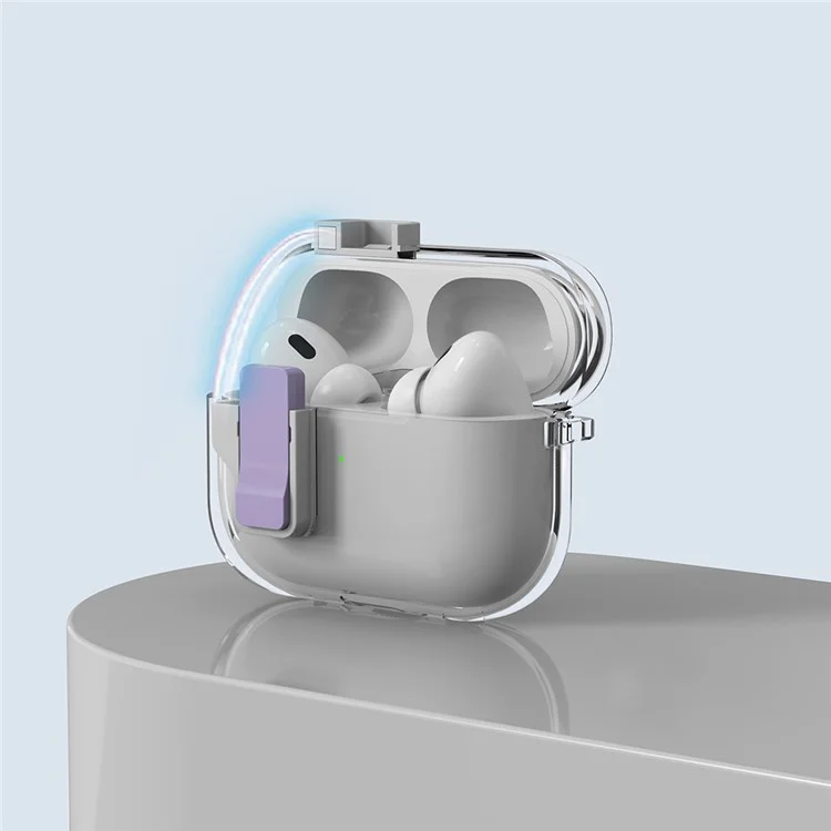 Für Apple AirPods Pro Hülle Kristallklar Automatischer Wechsel TPU + PC Kopfhörer Schutzhülle mit Haken - Lila