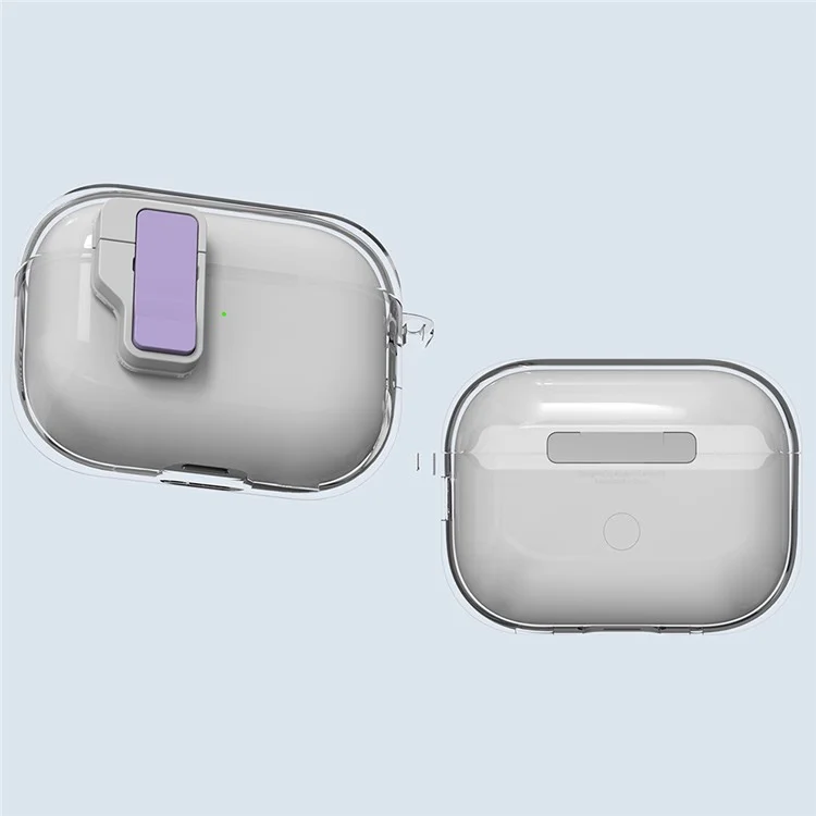 Für Apple AirPods Pro Hülle Kristallklar Automatischer Wechsel TPU + PC Kopfhörer Schutzhülle mit Haken - Lila