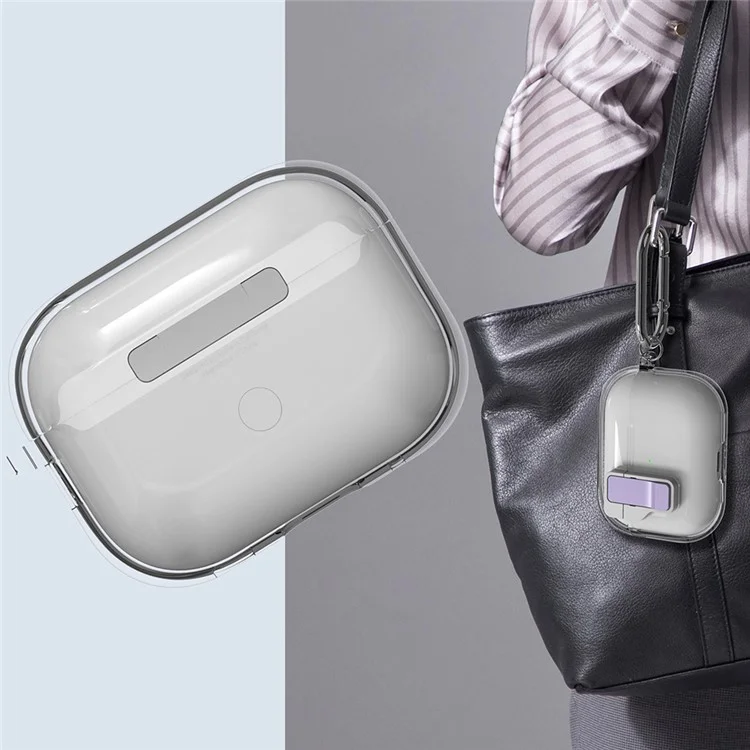 Für Apple AirPods Pro Hülle Kristallklar Automatischer Wechsel TPU + PC Kopfhörer Schutzhülle mit Haken - Lila