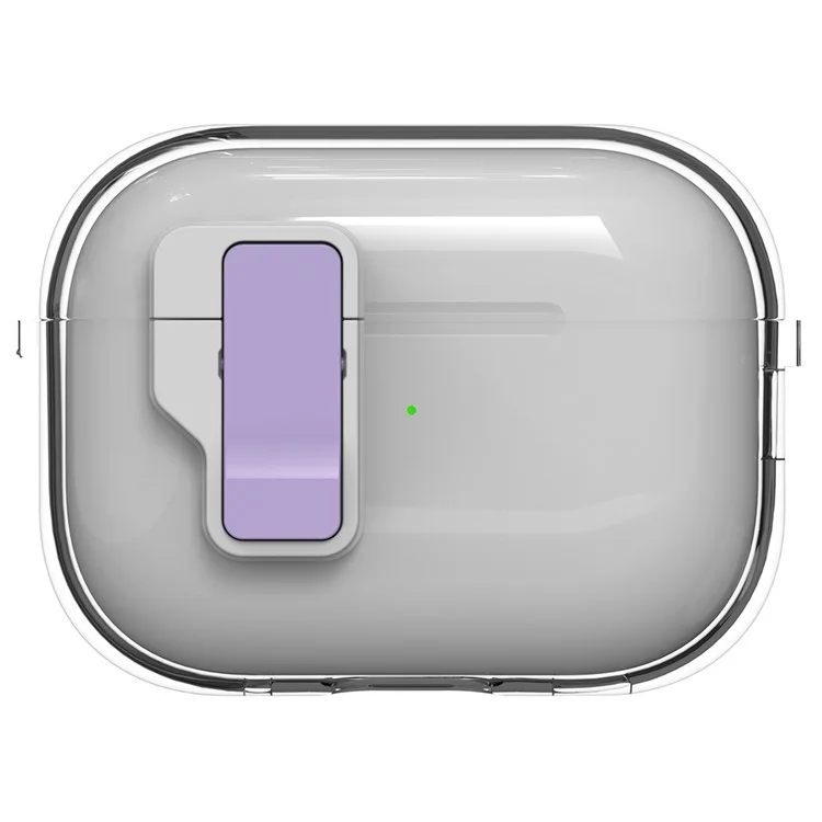 Чехол для AirPods Pro 2 прозрачный кристальный с автоматическим переключением TPU + PC с крючком - Фиолетовый