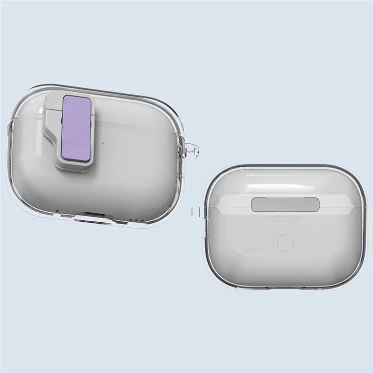 Чехол для AirPods Pro 2 прозрачный кристальный с автоматическим переключением TPU + PC с крючком - Фиолетовый
