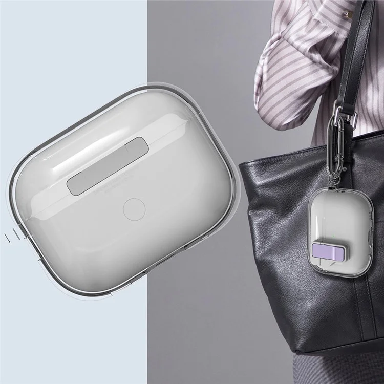 Чехол для AirPods Pro 2 прозрачный кристальный с автоматическим переключением TPU + PC с крючком - Фиолетовый