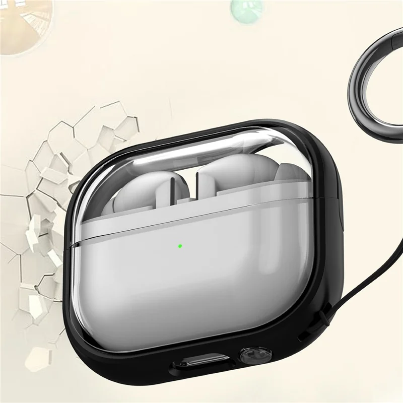 For Samsung Galaxy Buds3 Pro  /  Buds3 Case PC + TPU Bluetooth-compatible Earbud Cover Phone Stand with Carabiner - Transparent Black