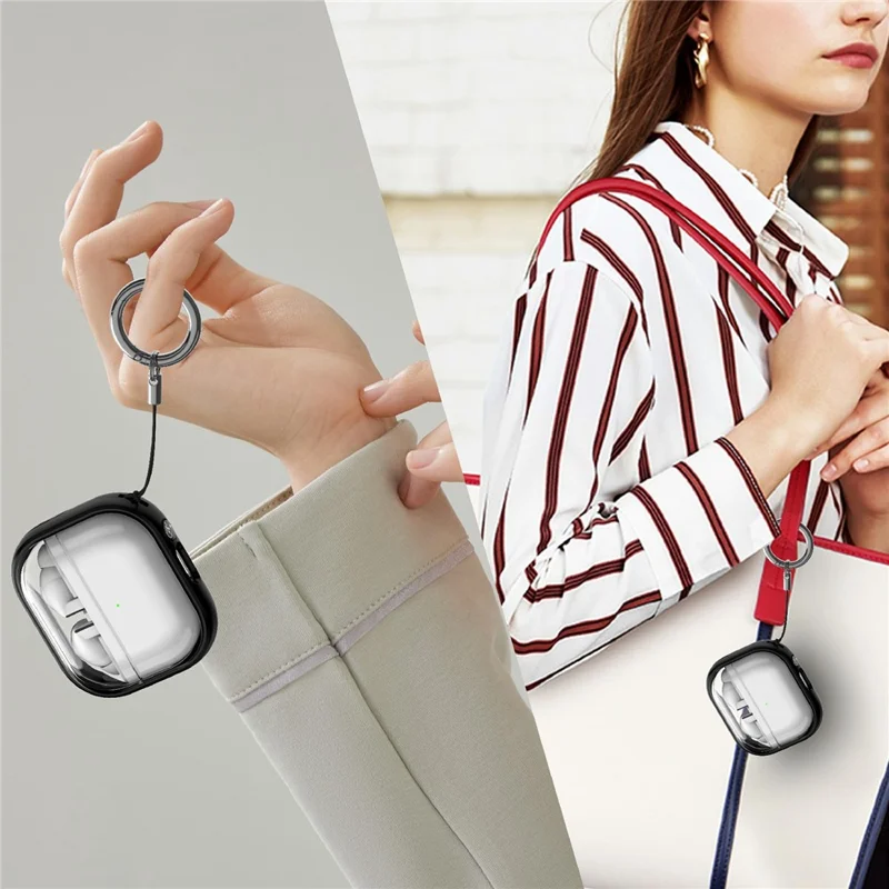 For Samsung Galaxy Buds3 Pro  /  Buds3 Case PC + TPU Bluetooth-compatible Earbud Cover Phone Stand with Carabiner - Transparent Black