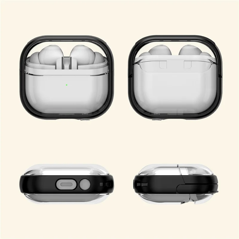 For Samsung Galaxy Buds3 Pro  /  Buds3 Case PC + TPU Bluetooth-compatible Earbud Cover Phone Stand with Carabiner - Transparent Black