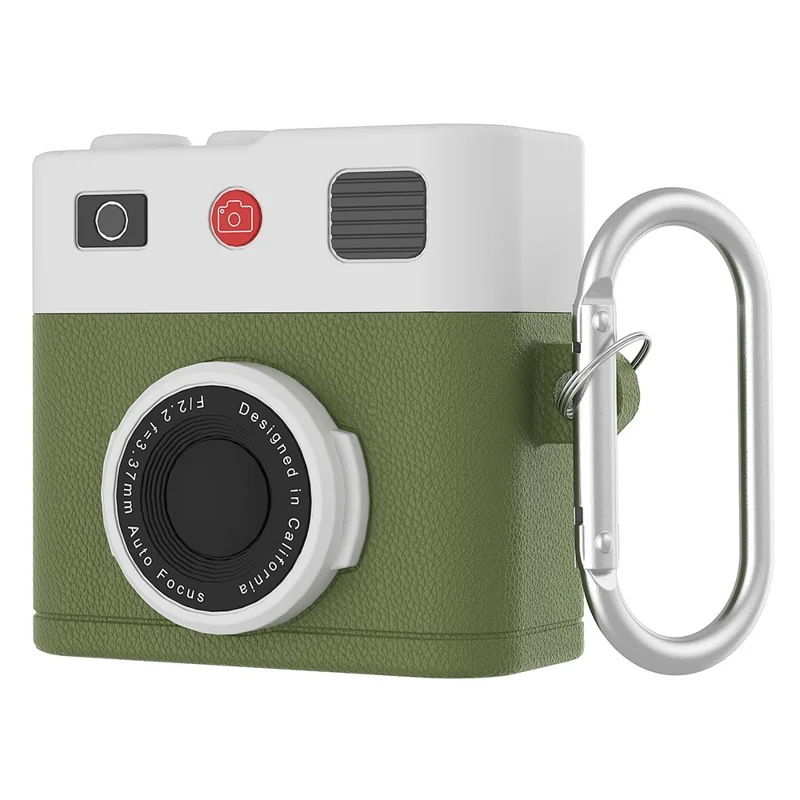 For Apple AirPods 3 Bluetooth-compatible Earphone Case Retro Camera Silicone Protective Cover with Carabiner - Green