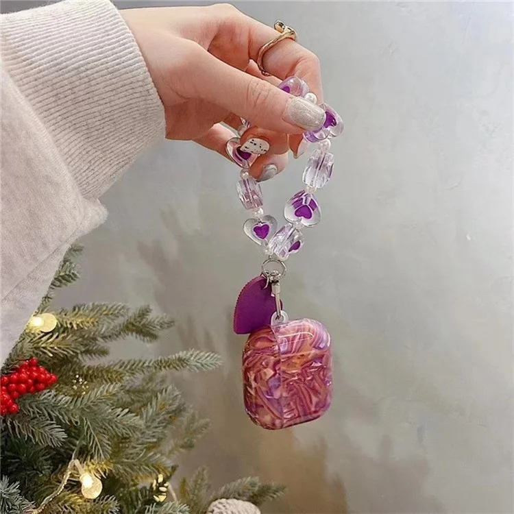 For AirPods Pro 2 Protective Case with Love Chain Deep Purple Pattern Soft TPU Cover Shell Texture