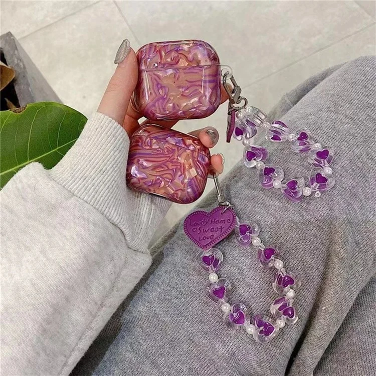 For AirPods Pro 2 Protective Case with Love Chain Deep Purple Pattern Soft TPU Cover Shell Texture