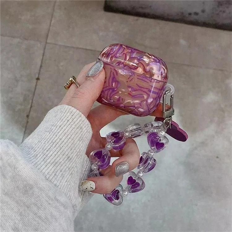 For AirPods Pro 2 Protective Case with Love Chain Deep Purple Pattern Soft TPU Cover Shell Texture