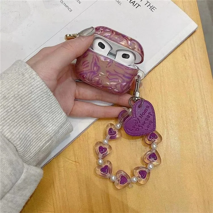 For AirPods Pro 2 Protective Case with Love Chain Deep Purple Pattern Soft TPU Cover Shell Texture