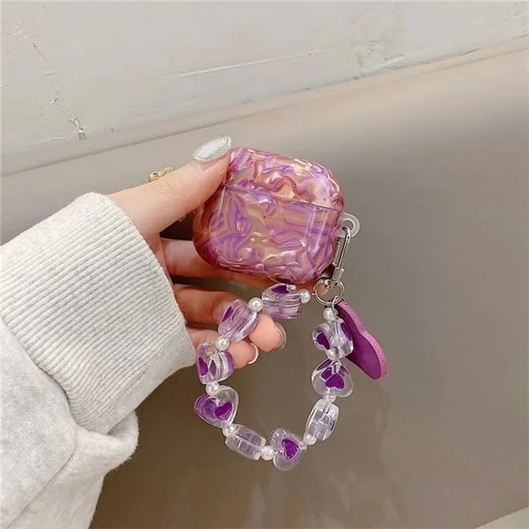 For AirPods Pro 2 Protective Case with Love Chain Deep Purple Pattern Soft TPU Cover Shell Texture
