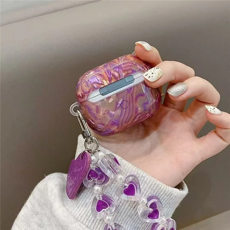 For AirPods Pro 2 Protective Case with Love Chain Deep Purple Pattern Soft TPU Cover Shell Texture