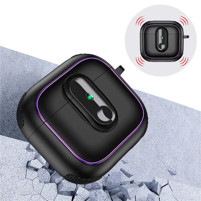 Funda de Armadura Electropulida para AirPods 4 de TPU + PC con Hebilla de Bloqueo y Mosquetón - Negro / Verde Ejército