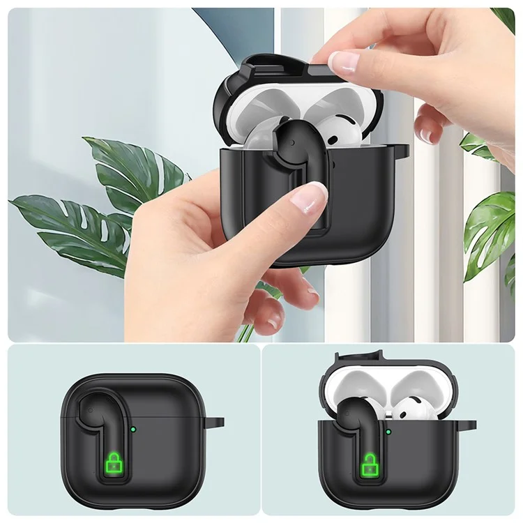 For AirPods 4 Case Colorful Lock Buckle Shockproof TPU + PC Earphone Cover with Carabiner - White  /  Orange