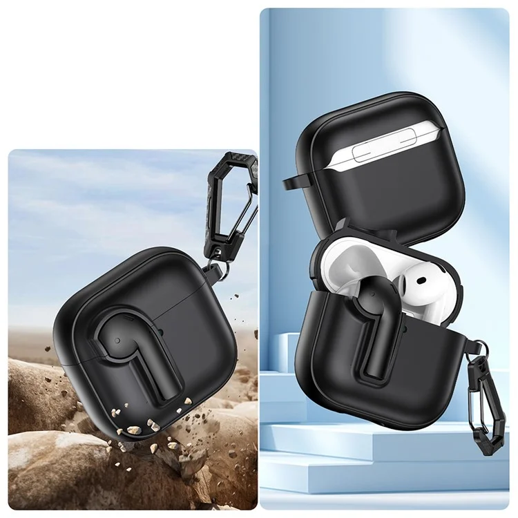 For AirPods 4 Case Colorful Lock Buckle Shockproof TPU + PC Earphone Cover with Carabiner - White  /  Orange