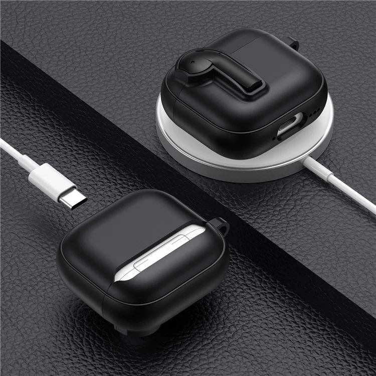 For AirPods 4 Case Colorful Lock Buckle Shockproof TPU + PC Earphone Cover with Carabiner - White  /  Orange