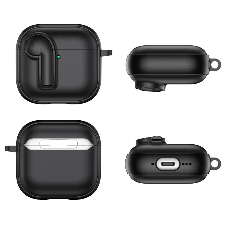 For AirPods 4 Case Colorful Lock Buckle Shockproof TPU + PC Earphone Cover with Carabiner - White  /  Orange