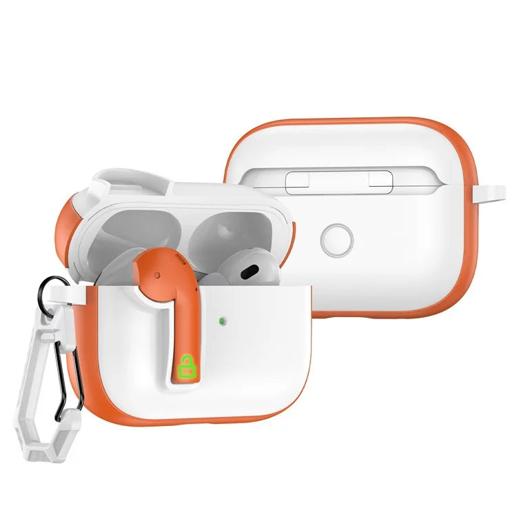 Para el Estuche de AirPods Pro de Apple Broche Colorido Hebilla a Prueba de Golpes TPU + PC Funda para Auriculares con Mosquetón - Blanco / Naranja