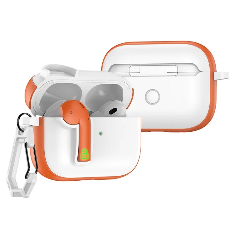Funda para AirPods Pro 2 con Cierre de Colores Antichoque de TPU + PC con Mosquetón - Blanco / Naranja