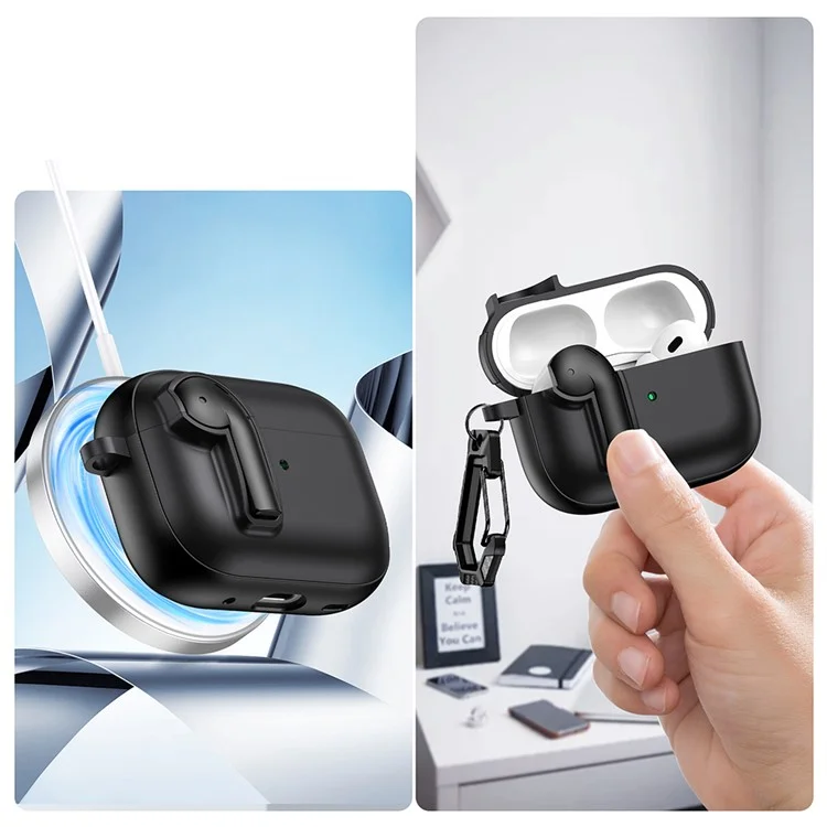Funda para AirPods Pro 2 con Cierre de Colores Antichoque de TPU + PC con Mosquetón - Blanco / Naranja
