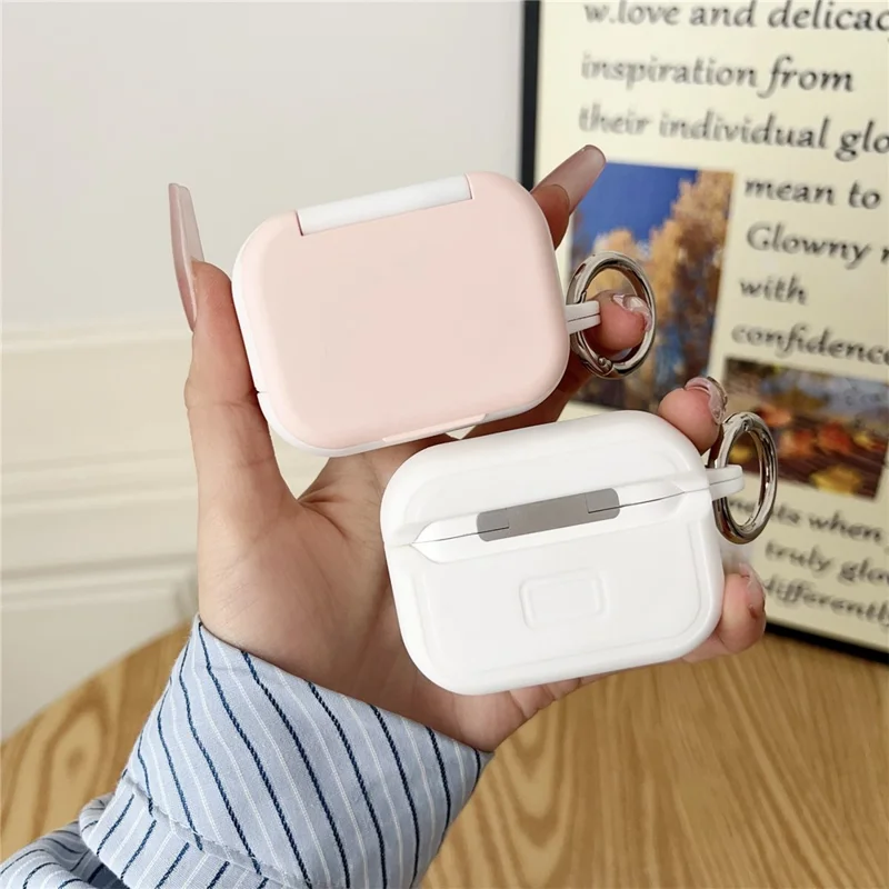 For Apple AirPods Pro 2 / Pro  Protective Case PC + TPU TWS Earphone Charging Case Cover with Hook - Pink