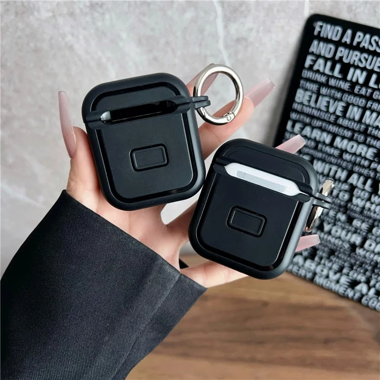 Étui de protection pour Apple AirPods avec boîtier de charge sans fil (2019) / avec boîtier de charge (2019) / (2016) Écouteurs TWS Housse PC + TPU avec crochet - Noir