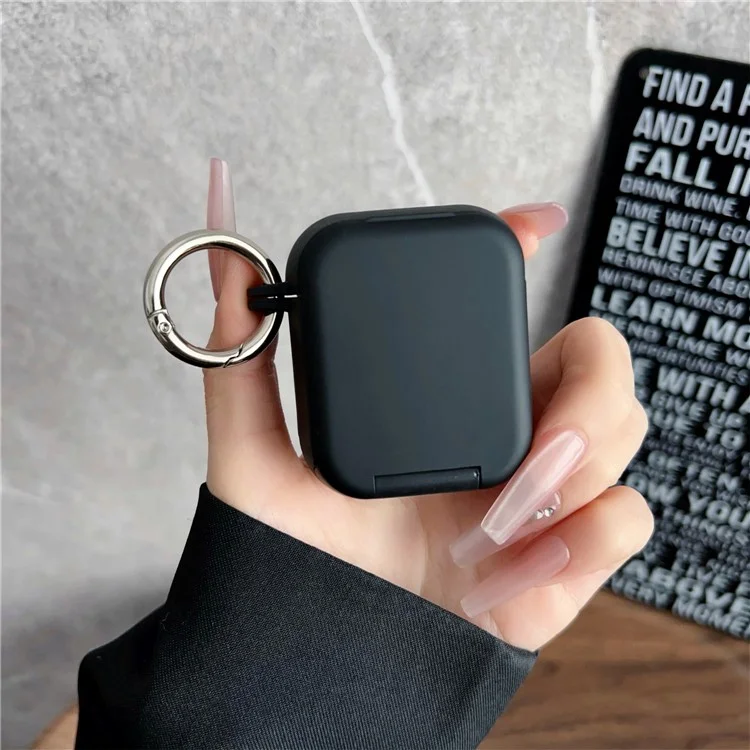 Étui de protection pour Apple AirPods avec boîtier de charge sans fil (2019) / avec boîtier de charge (2019) / (2016) Écouteurs TWS Housse PC + TPU avec crochet - Noir